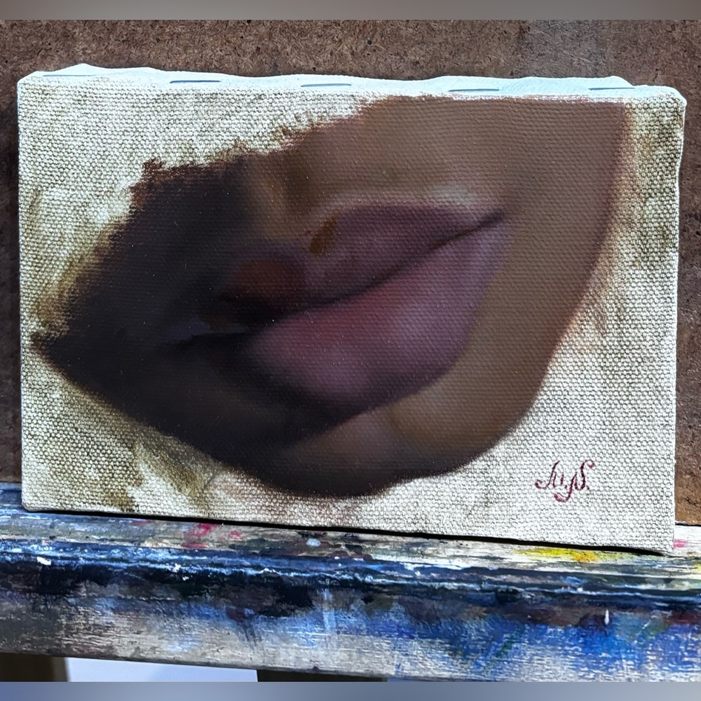 Original oil painting. Mouth study, oil on canvas.